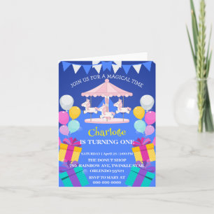 Invitation Carrousel arc-en-ciel magique Unicorn anniversaire