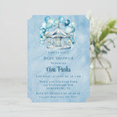 Invitation Carrousel Bleu avec Ballons Arc Baby shower garçon (Debout devant)