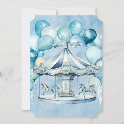 Invitation Carrousel Bleu avec Ballons Arc Baby shower garçon (Dos)
