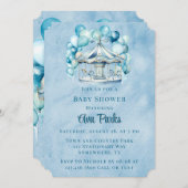Invitation Carrousel Bleu avec Ballons Arc Baby shower garçon (Devant / Derrière)