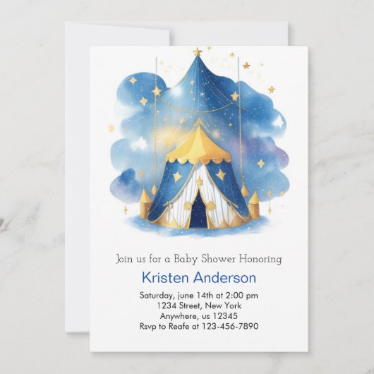 Invitation Carrousel céleste Dreamy Circus Boy Baby shower (Devant)