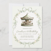 Invitation Carrousel Vert Sauge Anniversaire (Devant)