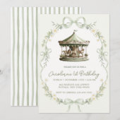 Invitation Carrousel Vert Sauge Anniversaire (Devant / Derrière)