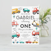 Invitation Cars & Trucks City Transport fête d'anniversaire (Debout devant)
