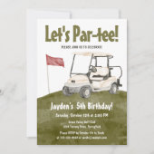 Invitation Cart de golf vert aquarelle Let's Par-tee Annivers (Devant)