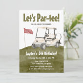 Invitation Cart de golf vert aquarelle Let's Par-tee Annivers (Debout devant)
