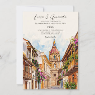 Invitation Cartagena Colombie Toit Terrasse Aquarelle Mariage