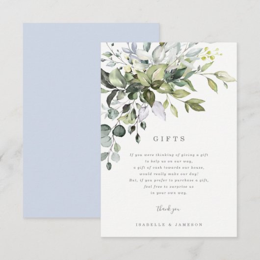 Invitation Carte-cadeau Fleurs de Bleu Poussiéreux (Devant / Derrière)
