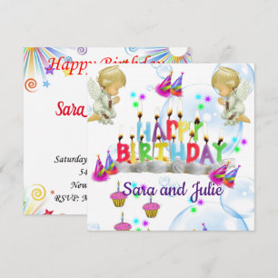 Invitation Carte d'anniversaire Anges Jumeaux