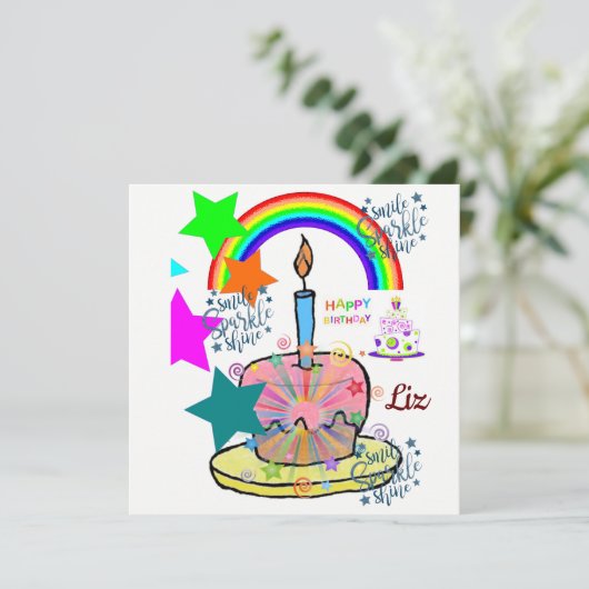 Invitation Carte d'anniversaire Arc-en-ciel (Debout devant)