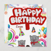 Invitation Carte d'anniversaire Chats (Devant / Derrière)