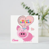 Invitation Carte d'anniversaire Cochon Rose (Debout devant)