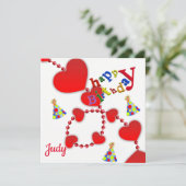 Invitation Carte d'anniversaire Cœurs Rouges (Debout devant)