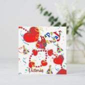 Invitation Carte d'anniversaire Cœurs Rouges (Debout devant)