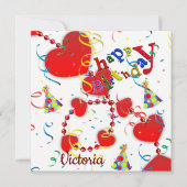 Invitation Carte d'anniversaire Cœurs Rouges (Devant)