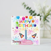 Invitation Carte d'anniversaire Cupcake Rose (Debout devant)