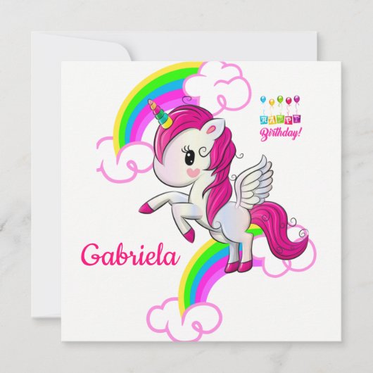 Invitation Carte d'anniversaire Licorne (Devant)