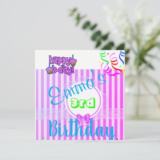 Invitation Carte d'anniversaire rayure violette à  (Debout devant)