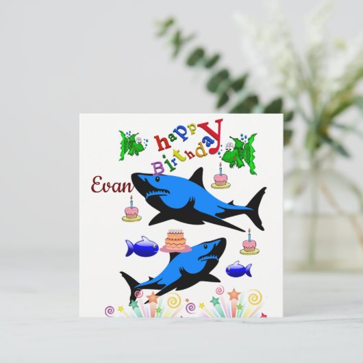 Invitation Carte d'anniversaire Requin (Debout devant)