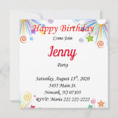 Invitation Carte d'anniversaire Un an (Dos)