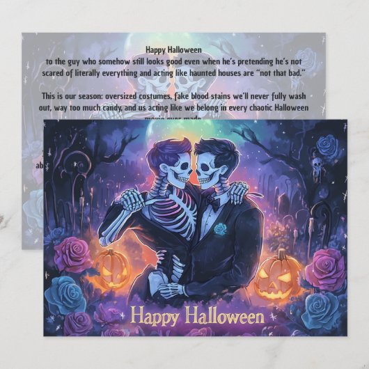 Invitation 🌈🎃Carte de danse de squelette romantique (Devant / Derrière)