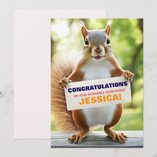 Invitation 🎓Carte de félicitations Bannière Écureuil (Devant / Derrière)