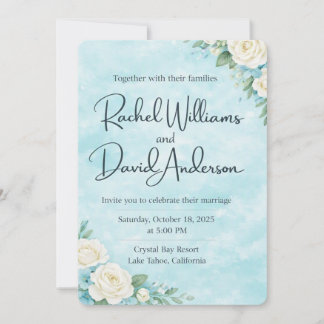 Invitation "Carte de mariage à l'aquarelle bleue florale"