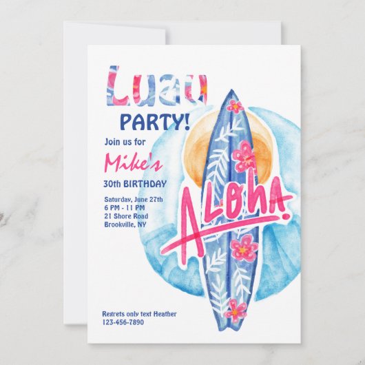 Invitation carte de surf Aloha (Devant)