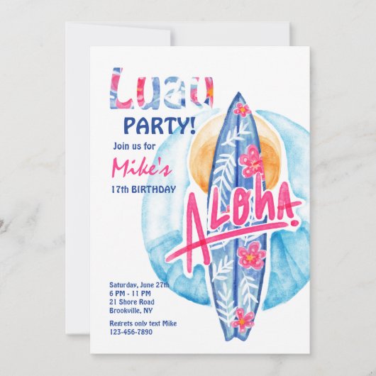 Invitation carte de surf Aloha (Devant)