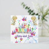 Invitation Carte Joyeux Anniversaire Anges Jumeaux (Debout devant)