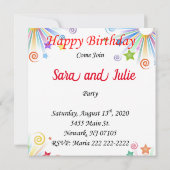 Invitation Carte Joyeux Anniversaire Anges Jumeaux (Dos)