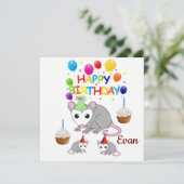 Invitation carte joyeux anniversaire opossum (Debout devant)