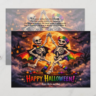 Invitation 🕷️🌈Carte LGBT Bones dansants et lunes arc‑en‑cie
