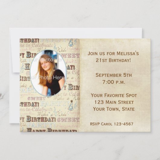 Invitation Carte photo de texte d'anniversaire (Devant)
