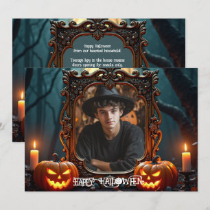 Invitation 🎃Carte photo personnalisée Lueur de forêt gothiqu