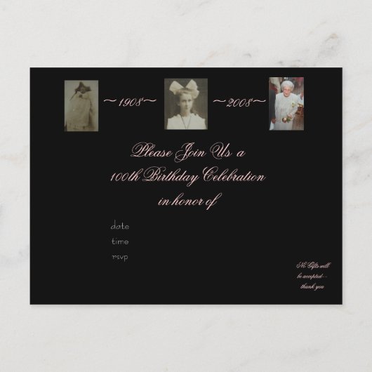 Invitation Carte Postale 100e anniversaire (Dos)