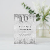Invitation Carte Postale 10e anniversaire fille parties scintillant argent (Debout devant)