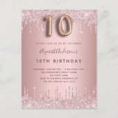 Invitation Carte Postale 10e anniversaire rose poussiéreux parties scintill (Devant)