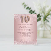 Invitation Carte Postale 10e anniversaire rose poussiéreux parties scintill (Debout devant)