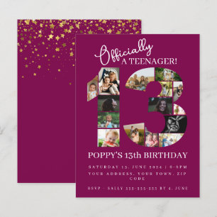 Invitation Carte Postale 13e anniversaire officiellement un collage photo a