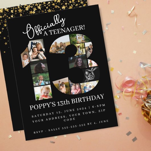 Invitation Carte Postale 13e anniversaire officiellement un collage photo a
