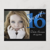 Invitation Carte Postale 16 ans | Blue 16th Birthday Photo Keepsaké (Devant)