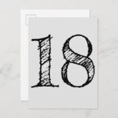 Invitation Carte Postale 18 ans numéro dix-huit manuscrit géant (Devant / Derrière)