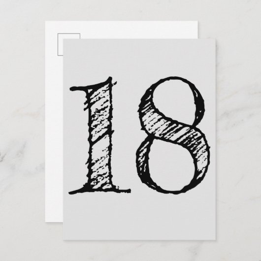 Invitation Carte Postale 18 ans numéro dix-huit manuscrit géant (Devant / Derrière)