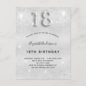 Invitation Carte Postale 18e anniversaire argent parties scintillant glamou (Devant)