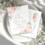 Invitation Carte Postale 18e anniversaire Fête Fille Rose<br><div class="desc">Une belle et féminine invitation à fêter un 18ème anniversaire dans un style élégant. Cette décoration florale est bordée d'un cadre de charmants pivoines roses et de verdure.</div>