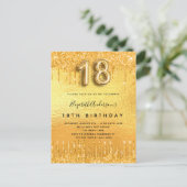 Invitation Carte Postale 18e anniversaire parties scintillant or gouttes (Debout devant)