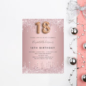 Invitation Carte Postale 18e Anniversaire rose poudré rose pailleté luxe