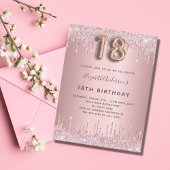 Invitation Carte Postale 18e anniversaire rose poussiéreux parties scintill