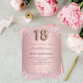 Invitation Carte Postale 18e anniversaire rose poussiéreux parties scintill